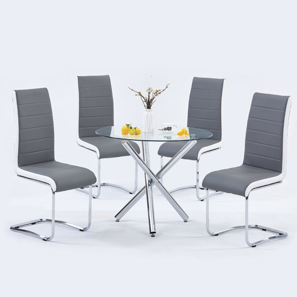 Orren Ellis 5 Pieces Dining Table And Chairs Sets ( Round Glass Table